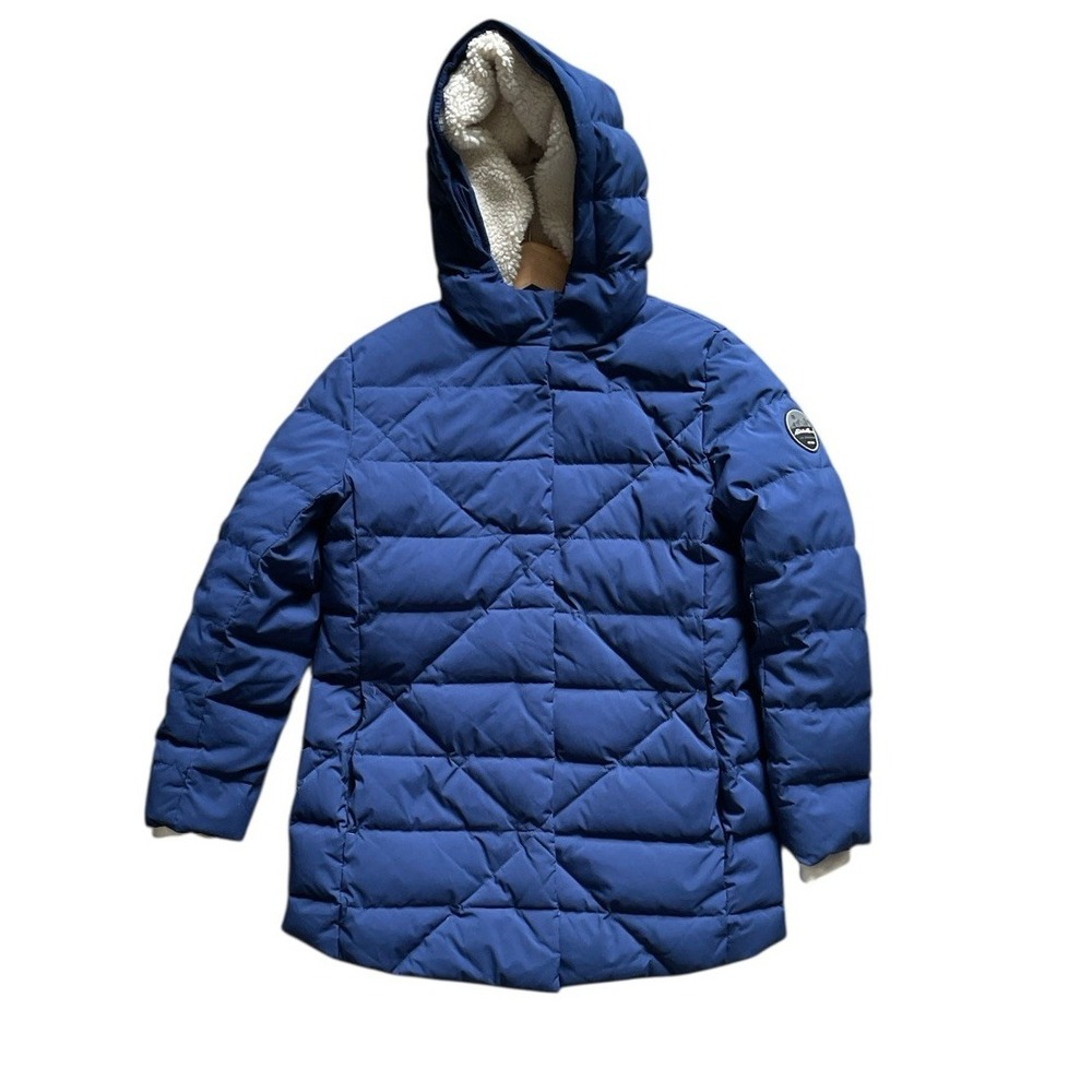 Eddie Bauer Puffer Jacket Kids L 14 Blue Sherpa Lined Hooded Quilted Parka Coat